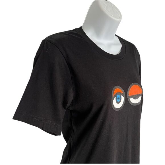 ADIDAS Women's Black T-Shirt With Unique Stylized Eyes Graphic Design Size S - Picture 2 of 7